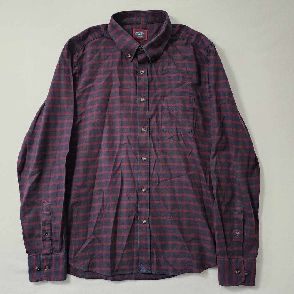 UNTUCKit Plaid Flannel Shirt Men Large Red Blue Slim Fit Long Sleeve Button Down
